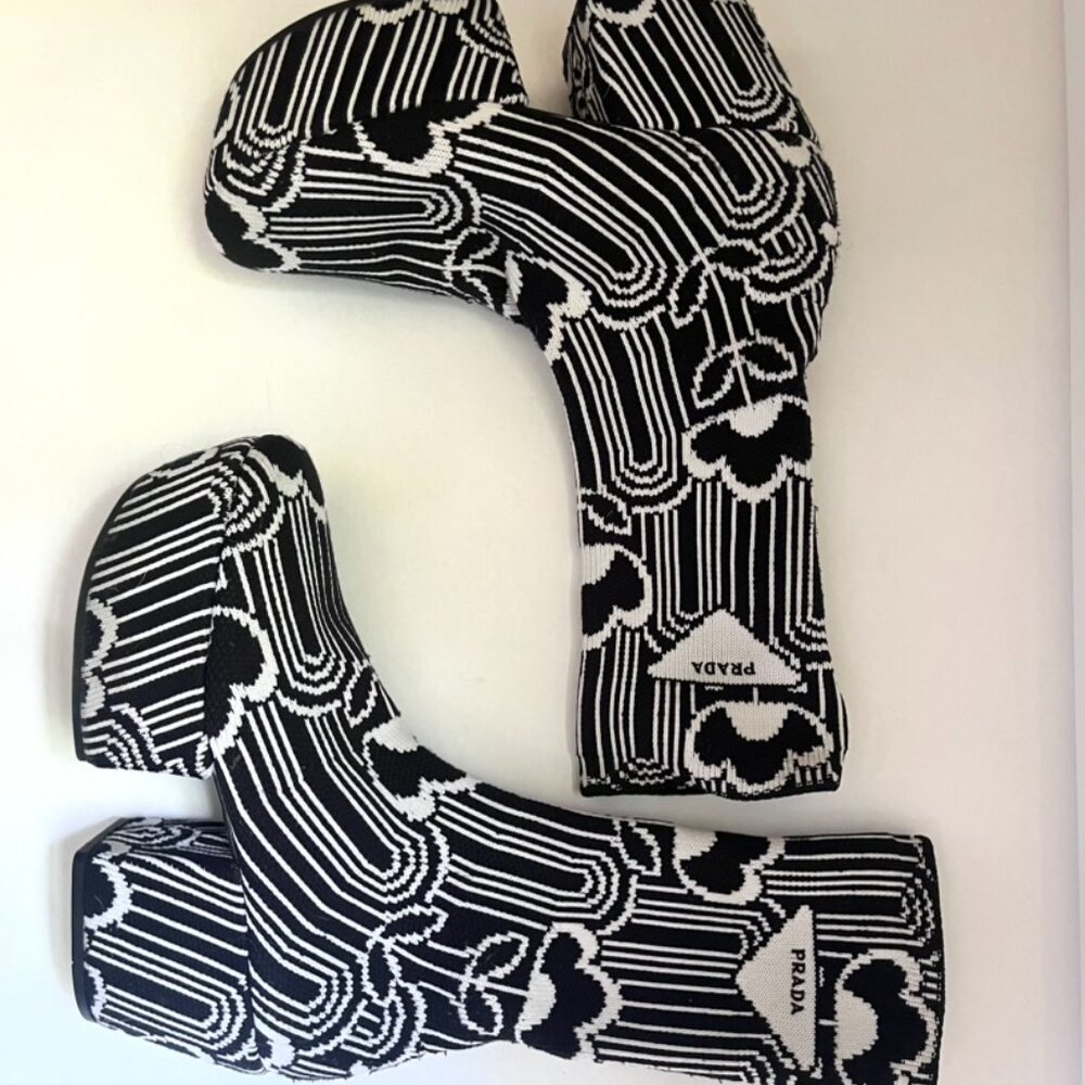 Prada Jacquard knit platform boots